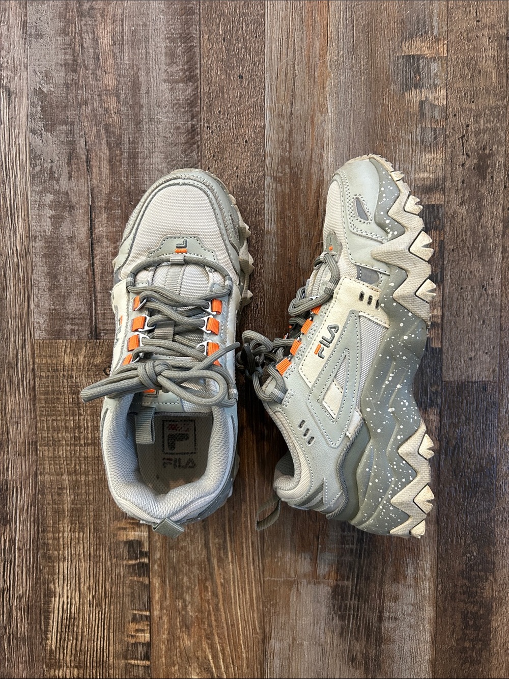 FILA Oakmont TR Trail Sneakers in Light Gray with Orange Accents